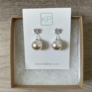 Kailee P Silver and White Drop Earrings with Pearl Accents